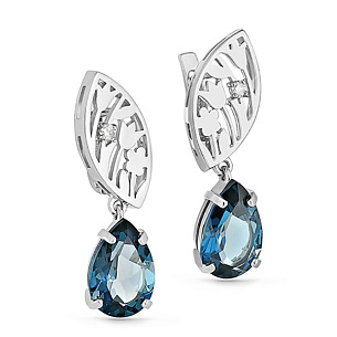 Серьги с английским замком из белого золота с топазами, бриллиантами