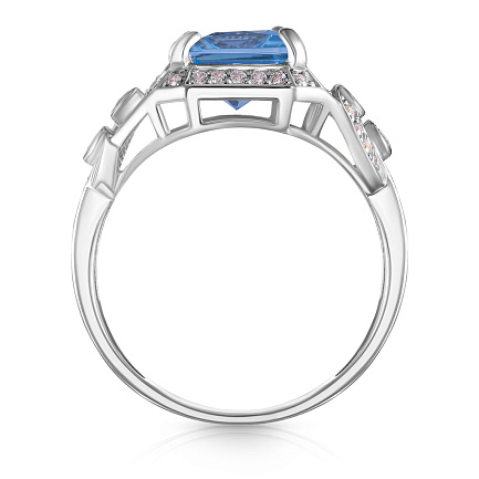 Кольцо из белого золота с топазом, фианитом