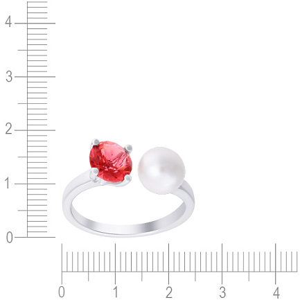 Кольцо из серебра с жемчугом, фианитом