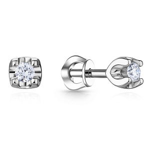 Пусеты из белого золота с бриллиантом