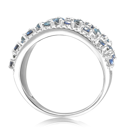 Кольцо из белого золота с бриллиантами, сапфирами