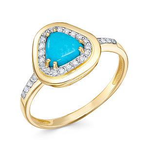 Кольцо из желтого золота с бриллиантами, бирюзой