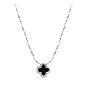 Колье из серебра с ониксом, фианитами