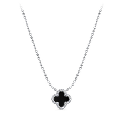 Колье из серебра с ониксом, фианитами