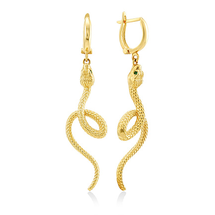 Серьги из желтого золота с фианитом