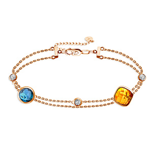 Браслет декоративный из красного золота с топазом, цитрином, фианитом, плетение якорное