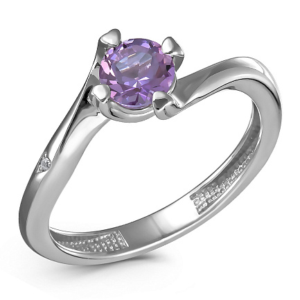 Кольцо из серебра с аметистом, фианитом