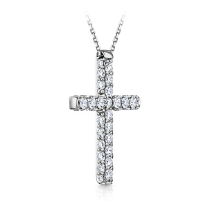 Колье из белого золота с бриллиантом, плетение якорное