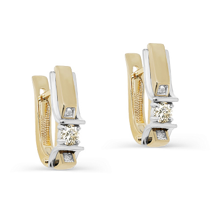 Серьги с английским замком из желтого золота с бриллиантами