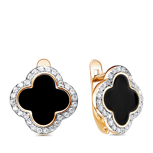 Серьги с английским замком из красного золота с фианитами