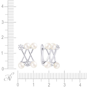 Серьги с английским замком из белого золота с бриллиантами, жемчугами