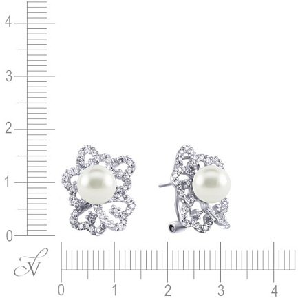 Серьги из белого золота с бриллиантами, жемчугом