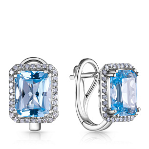 Серьги с английским замком из белого золота с топазом