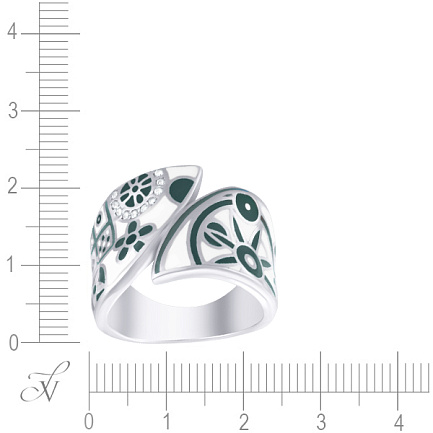 Кольцо из серебра с фианитом, эмалью