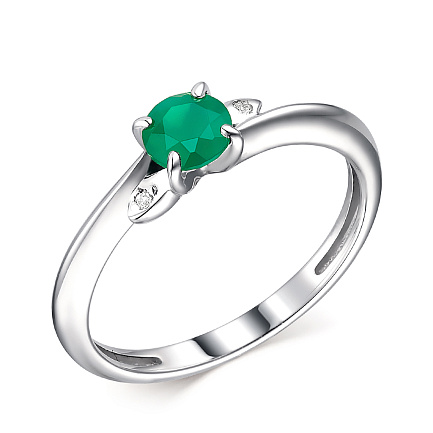 Кольцо из серебра с бриллиантами, агатом