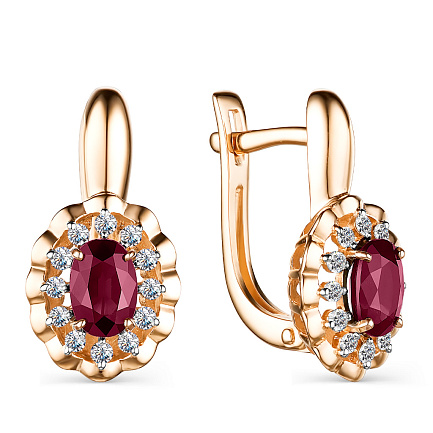 Серьги с английским замком из красного золота с бриллиантами