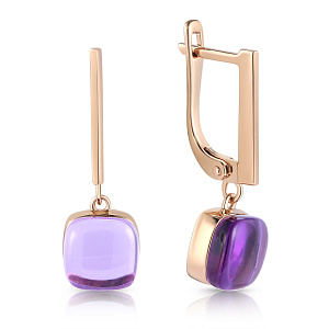 Серьги с английским замком из красного золота с аметистом