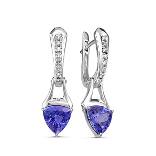 Серьги из белого золота с бриллиантами и танзанитами