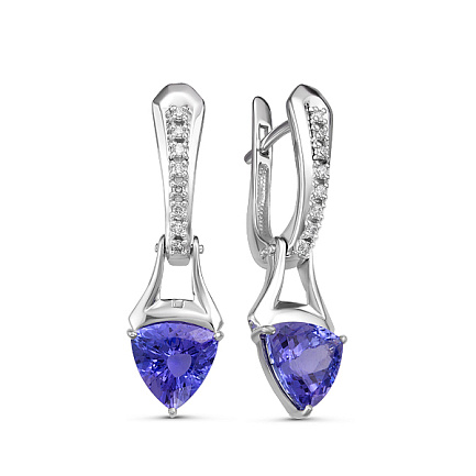 Серьги из белого золота с бриллиантами, танзанитами