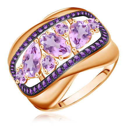 Кольцо из красного золота с аметистом, фианитом