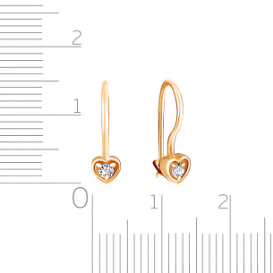 Серьги детские из красного золота с фианитом