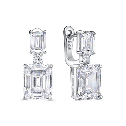 Серьги с английским замком из серебра с фианитами