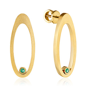 Серьги Пусеты из желтого золота с изумрудами