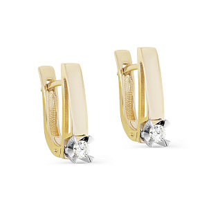 Серьги с английским замком из желтого золота с бриллиантом