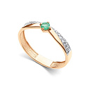 Кольцо из красного золота с бриллиантами, изумрудом