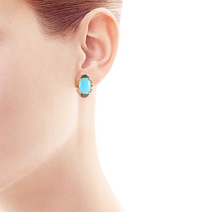 Серьги с английским замком из желтого золота с бриллиантами и бирюзой