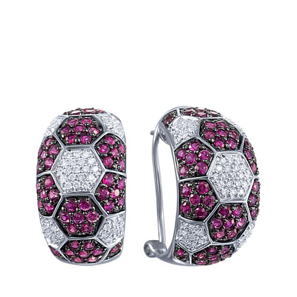 Серьги из белого золота с бриллиантами, рубинами