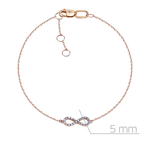 Браслет декоративный из красного золота с фианитом, плетение якорное