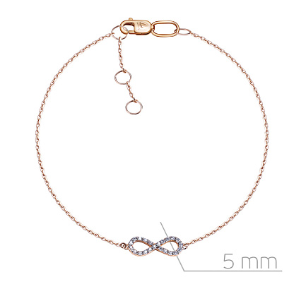 Браслет декоративный из красного золота с фианитом, плетение якорное