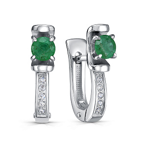 Серьги с английским замком из серебра с изумрудами