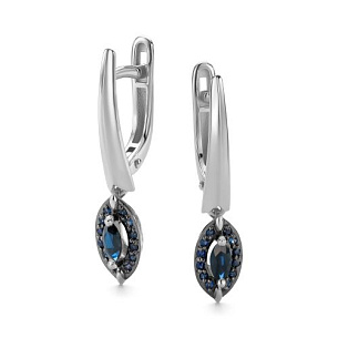 Серьги с английским замком из белого золота с сапфиром