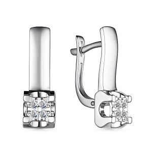 Серьги с английским замком из белого золота с бриллиантом
