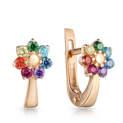 Серьги детские из красного золота с фианитом