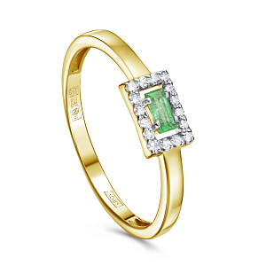 Кольцо из желтого золота с бриллиантами, изумрудом