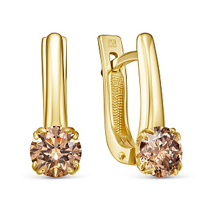 Серьги с английским замком из желтого золота с бриллиантами