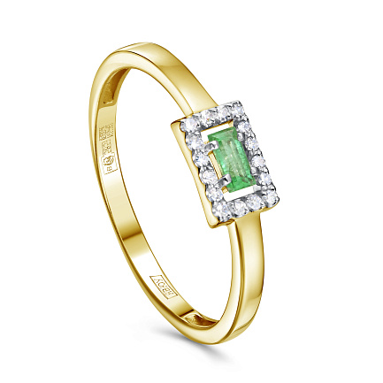 Кольцо из желтого золота с бриллиантами, изумрудом