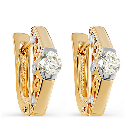 Серьги с английским замком из желтого золота с бриллиантами