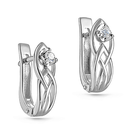 Серьги с английским замком из белого золота с бриллиантами