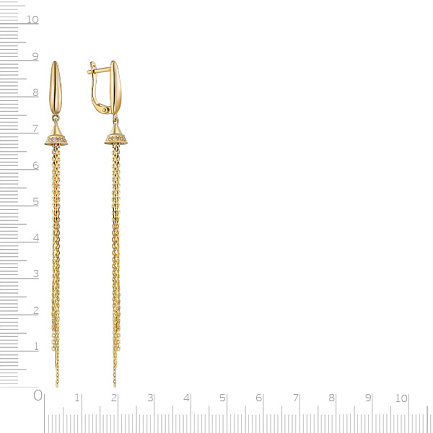 Серьги с английским замком из желтого золота с фианитом, плетение якорное