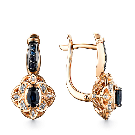 Серьги с английским замком из красного золота с бриллиантами