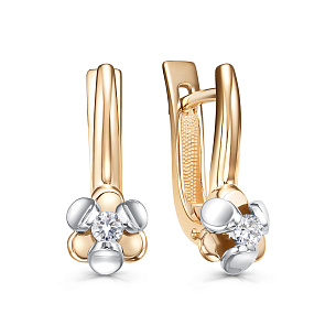 Серьги с английским замком из красного золота с бриллиантом