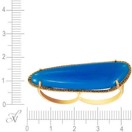 Кольцо из желтого золота с бриллиантами, агатом