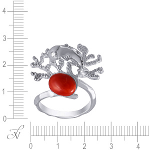 Кольцо из серебра с кораллом, фианитом