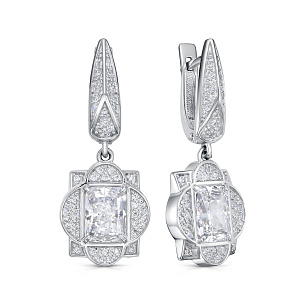 Серьги с английским замком из серебра с фианитом