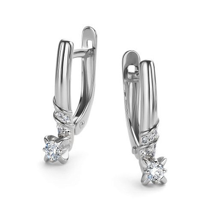 Серьги с английским замком из белого золота с бриллиантами
