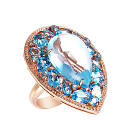 Кольцо из красного золота с бриллиантами, топазами